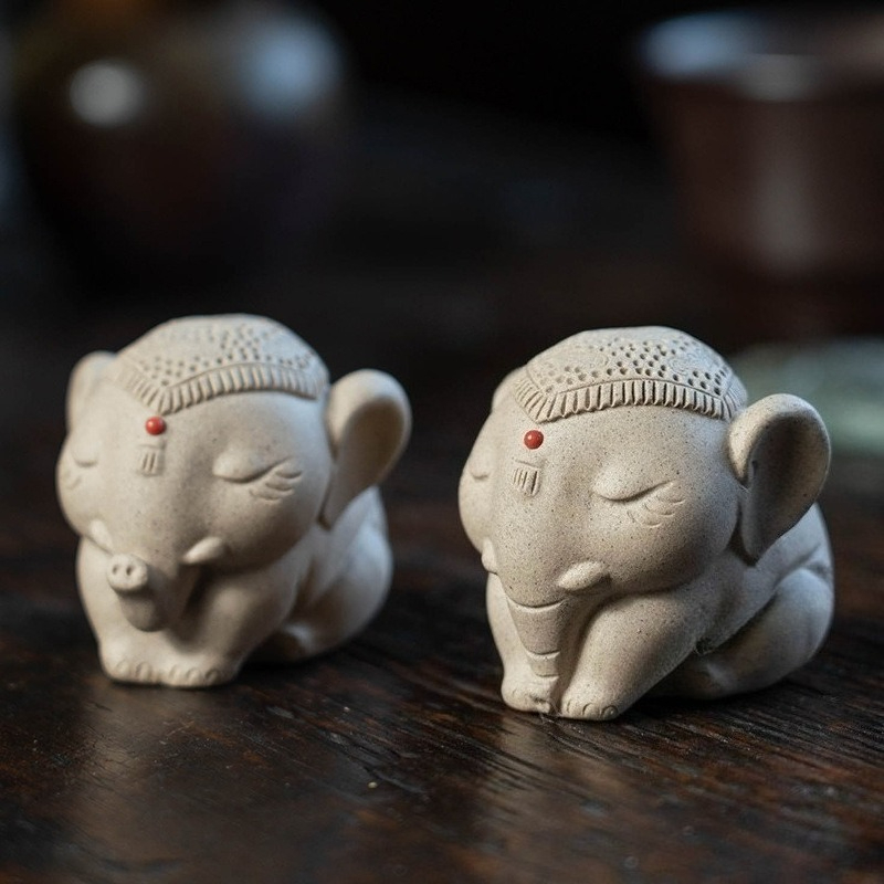 Unique Table Accessories - 1 PC Purple Clay Peace Elephant